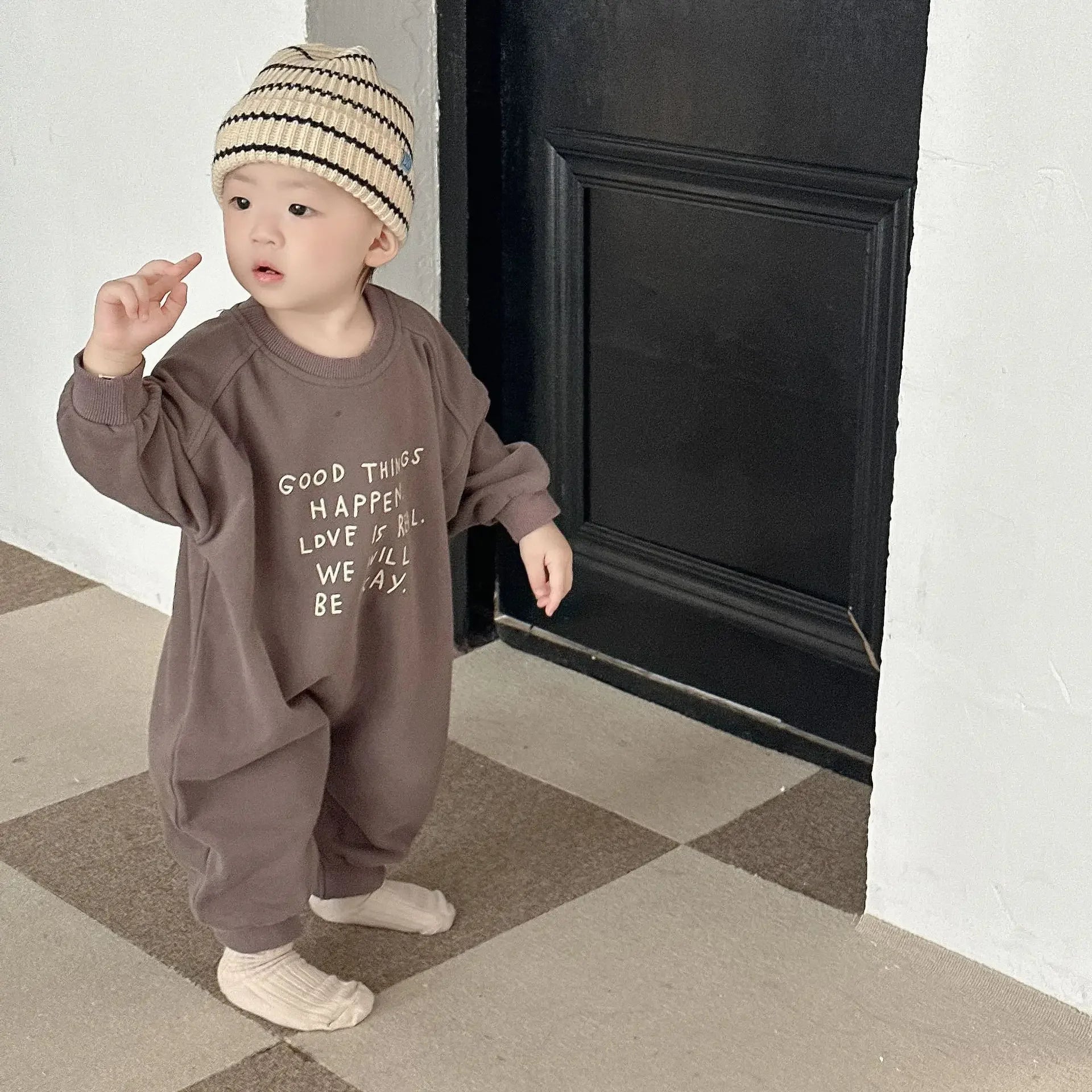 2025 Autumn New Baby Casual Romper Newborn Toddler Boy Long Sleeve Letter Print Jumpsuit Cotton Loose Infant Clothes 0-24M