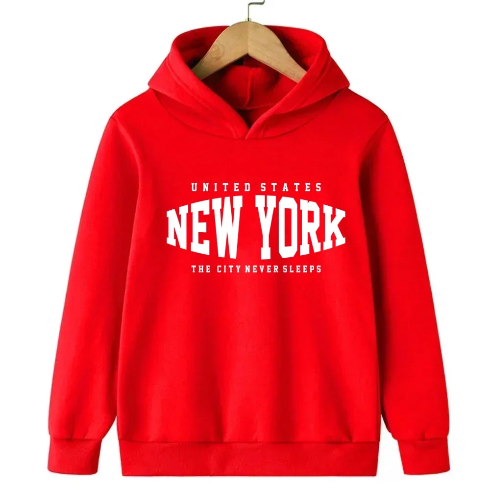 New York Boys and Girls Hoodies Autumn/Winter Hoodies Long Sleeves Classic Casual Minimalist Jackets Children's Letter Hoodies