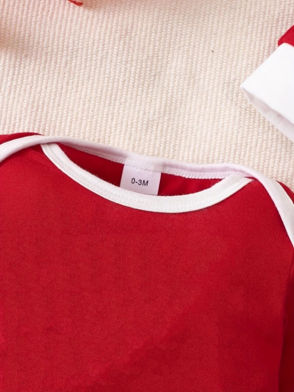 Spring and Autumn Baby and Toddler Unisex Crewneck Letter Print Color Block Spliced Romper - Christmas Limited Editio