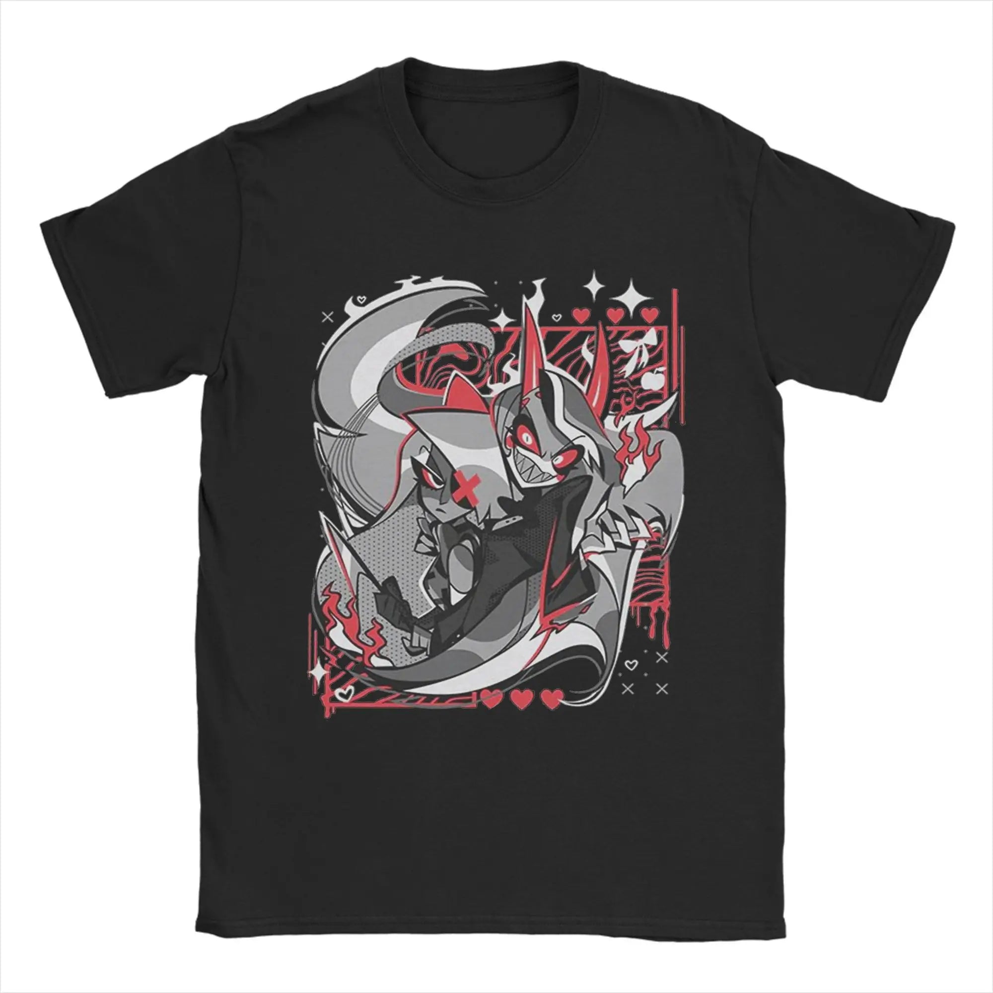 Vintage Hazbins Hotels Alastor Cartoon T Shirt Men Cotton Short Sleeve  Round Neck Summer Clothes