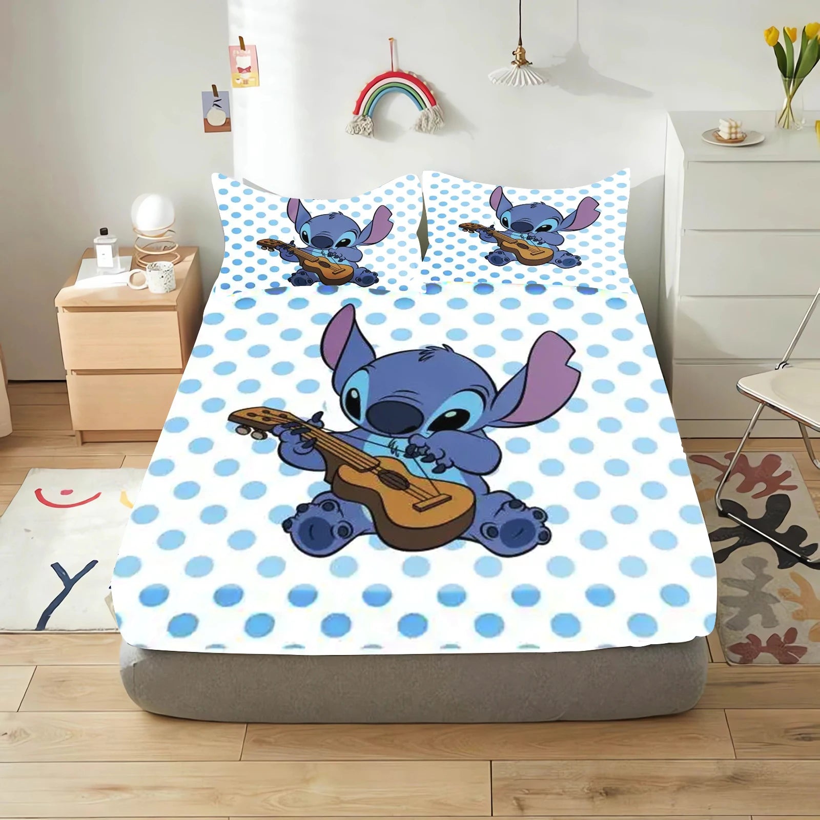 Stitch Fitted Sheet Bedding Set Bedding Sets  Comfortable Soft 3-Piece Set With Pillowcase