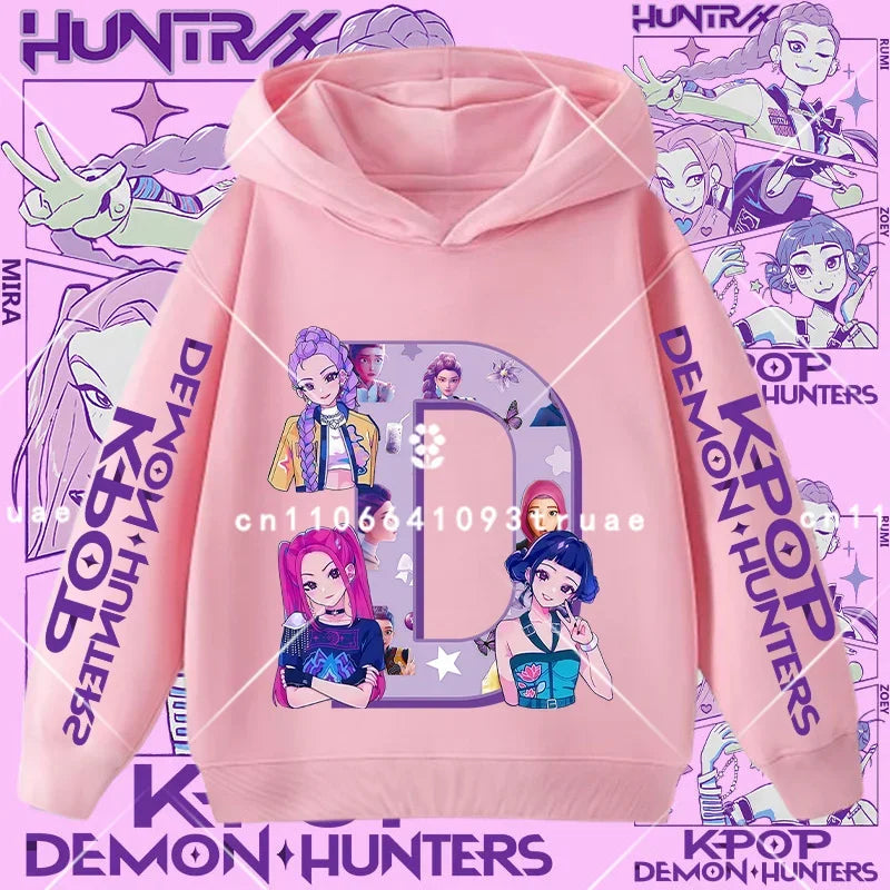 K-pop Demon Hunters girls' sportswear boys' casual shirt children's hooded shirt autumn-winter long-sleeve New model letter A-Z