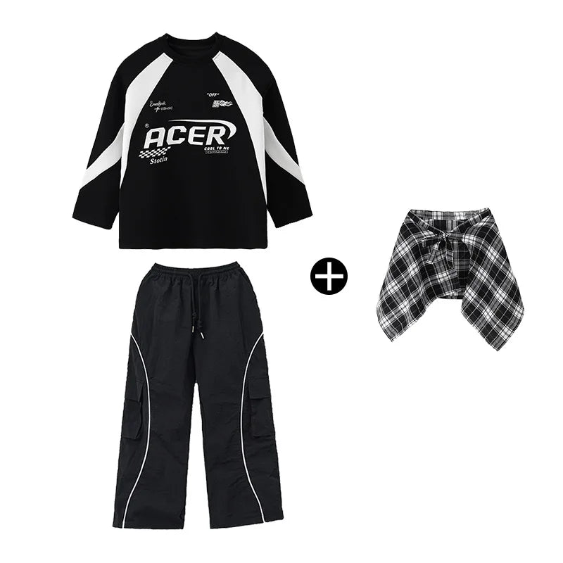 Children's Teen Boys Girls Streetwear Hiphop Sweatshirt Cargo Pant Sets Tracksuits Performance Clothing Kids Tshirt Trousers