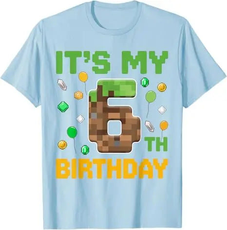 Birthday-Boy It's My 6th Birthday Gamer Pixel Number Six T-Shirt Fashion Sons Nephew Grandson B-day Gift Video Game Saying Tee