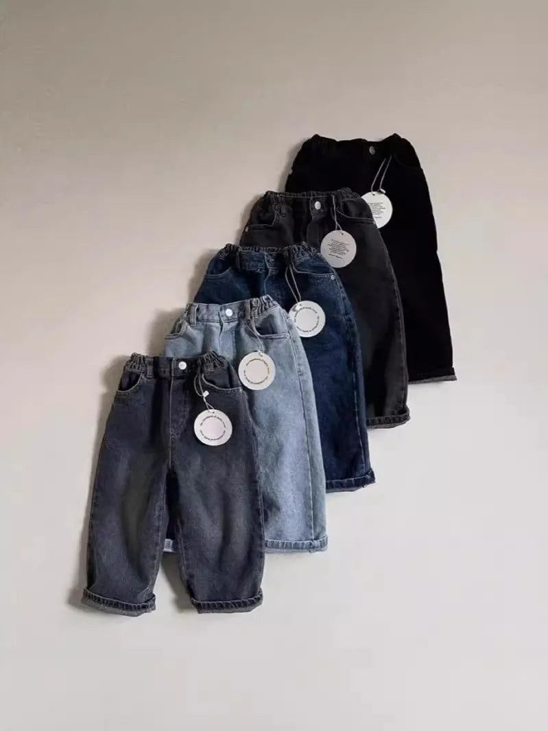 2025 Spring New Baby Loose Denim Trousers Infant Girl Solid Casual Pants Toddler Boy Fashion Versatile Jeans Kids Clothes