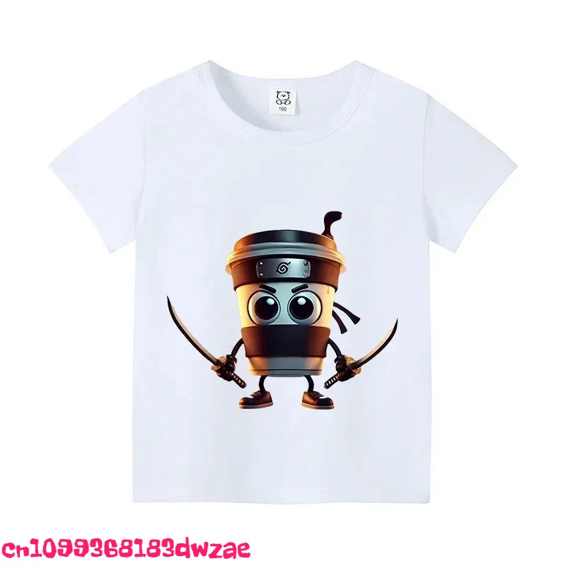 Italian Brainrot Animals Kids Cotton T-shirt Cappuccino Assassino Short Sleeve Tops for Kids Funny Meme Cute Tee Summer Clothing