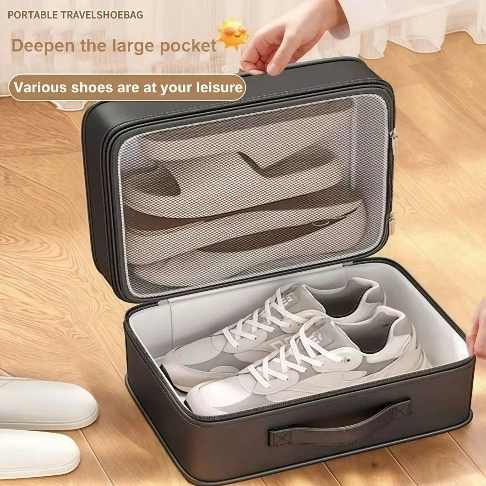 Upgraded Multi-layer Travel Shoe Bag Waterproof Sturdy Sneakers Storage Bag Zipper Portable Storage Box Store 4 Pairs of Shoes