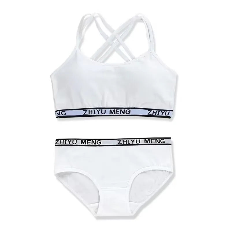 Teens Girls Cotton Training Bra Summer Breathable Briefs Panties Set Puberty Clothing 8-16 Years