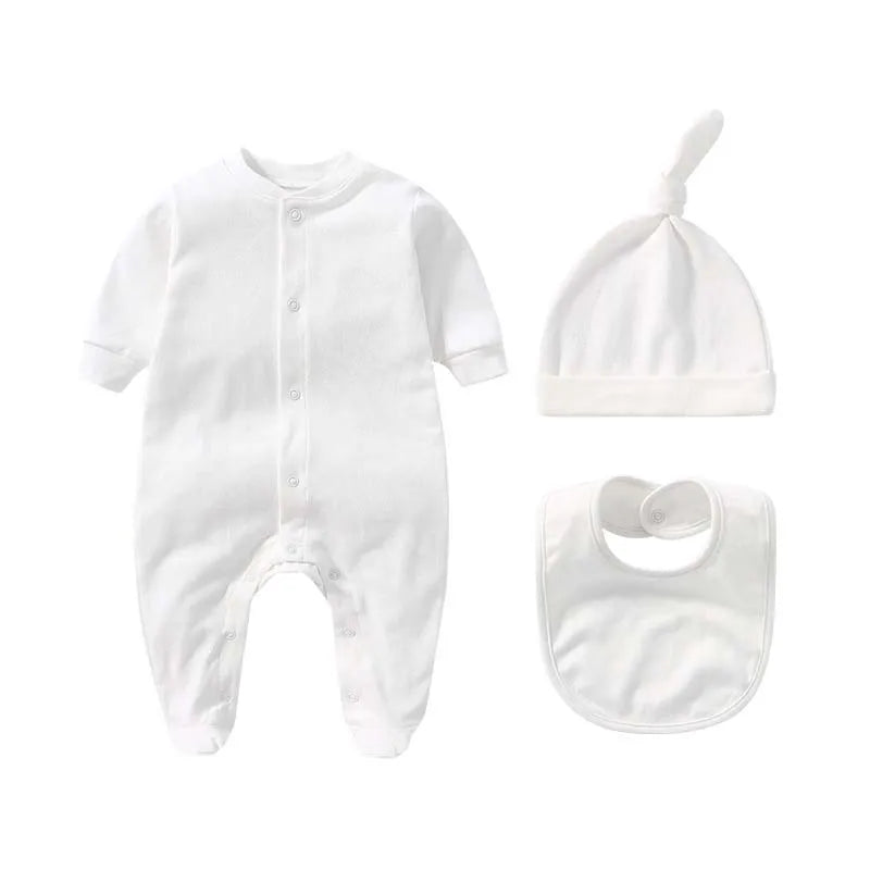 Baby Sets Boys Girls Clothing 100%Cotton Romper Solid Color Long Sleeve Bodysuits+Hat+Bib 3Pcs Set Spring Autumn Newborn Outfits