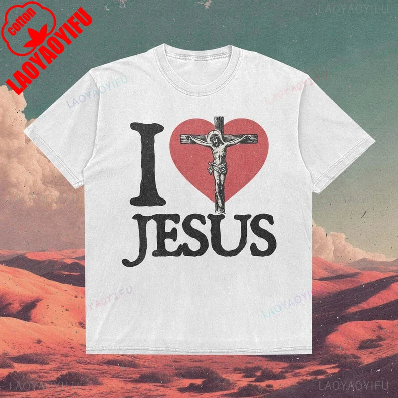 I Love Jesus T-shirt Vintage Christian Tee for Men Women Retro Faith Graphic Easter Spiritual Tops Religious Gift for Him Her