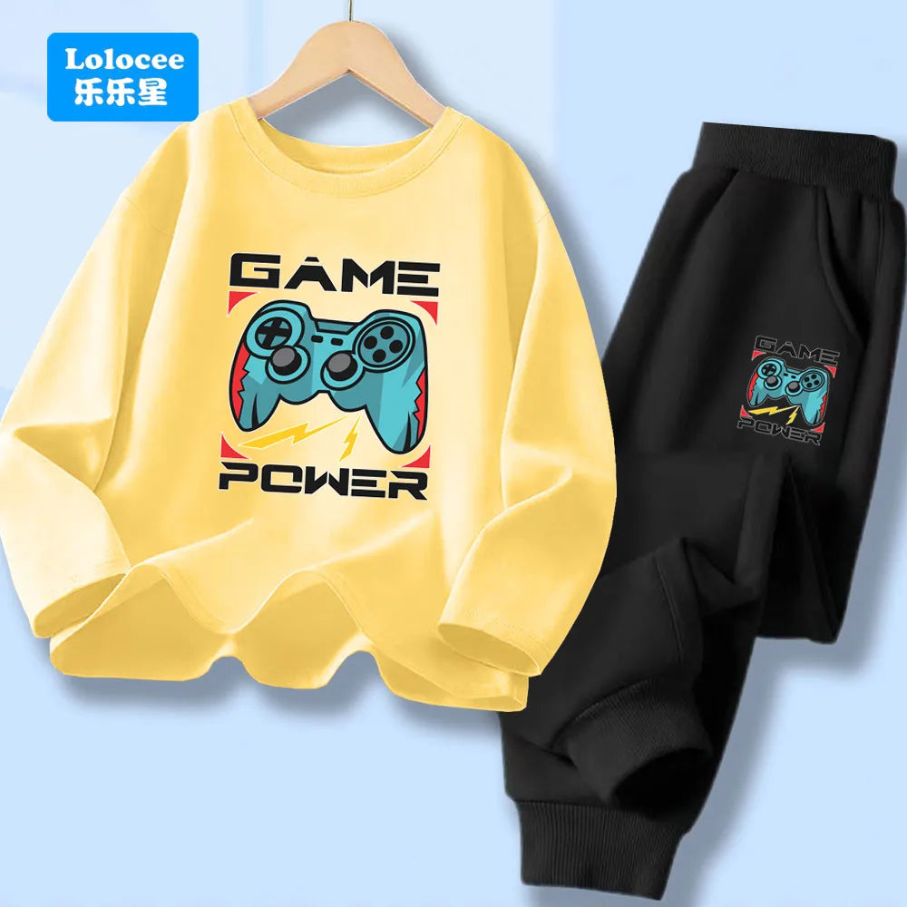 Kids Sport Outfit Teens Spring Autumn Long Sleeve T-shirt Top & Pants 2pcs Sets Boys' Gamepad Printed Tracksuit YXJ01