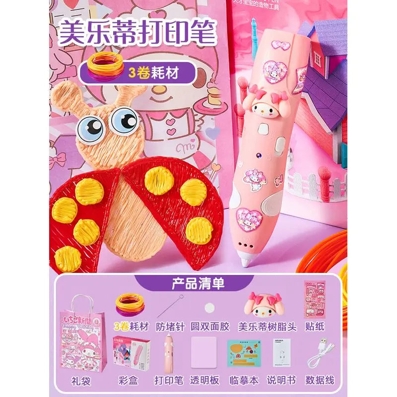 Sanrio  Melody Culomi 3d Three-Dimensional Printing Pen Low-Temperature Brush Toy Peripheral Multi-Functional Painting Pen Gifts