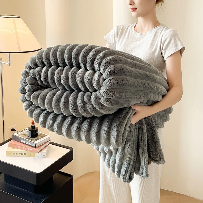 Solid color thickened wide striped multifunctional blanket, can be used as bed sheet cover blanket, nap blanket, pet blanket