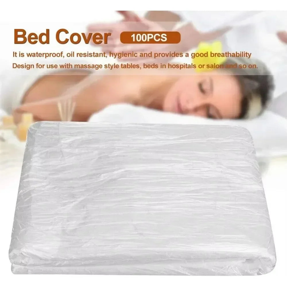 100pcs Disposable Plastic Bed Sheets Cover Bedspread SPA Massage Treatment Table Sheets Transparent Beauty Bed Waterproof Film