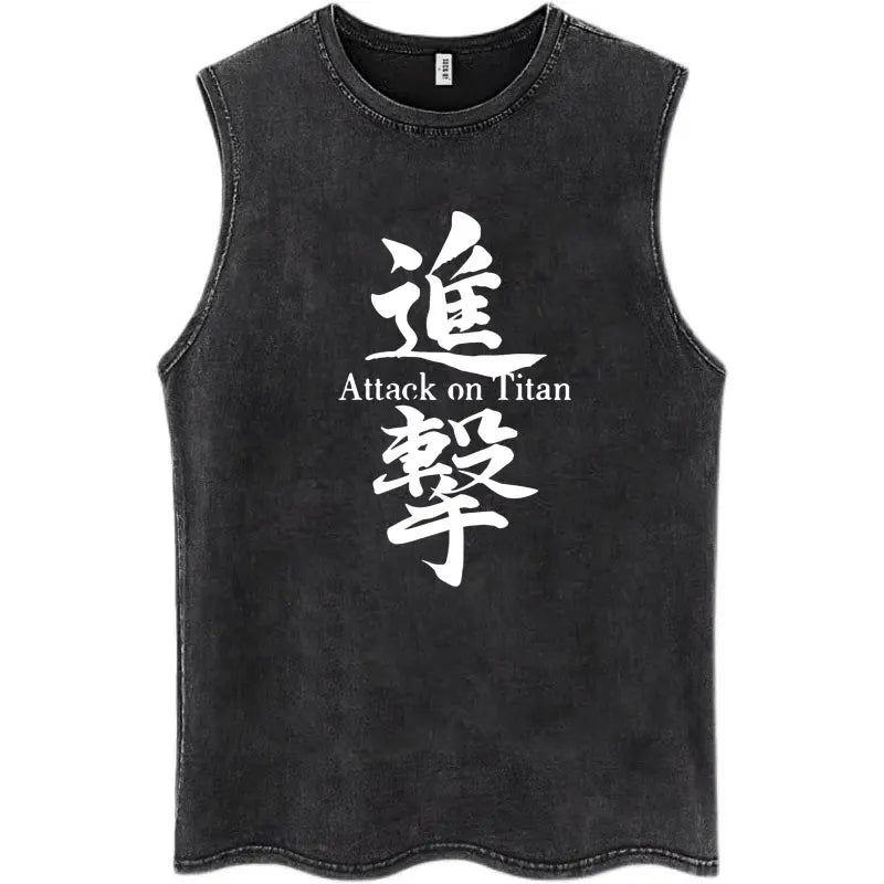 Washed Anime Attack on Titan Vintage Tank Tops Eren Yeager Shingeki No Kyojin Sleeveless T Shirt Men's Cotton Loose Y2k T Shirts