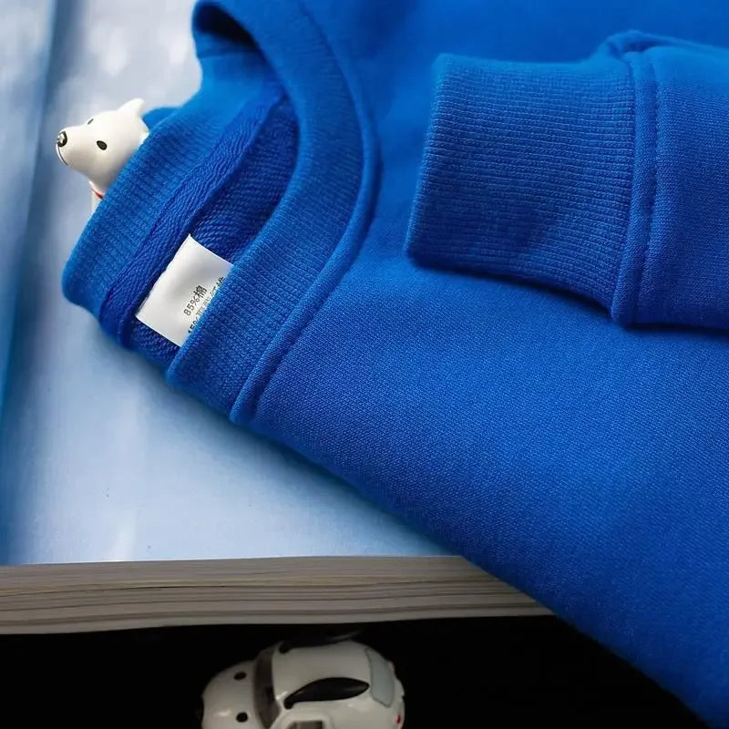 Autumn Heavyweight Cotton Round Neck Sweater Solid Loose Simple Sports Harajuku Top for Men and Women Pullover