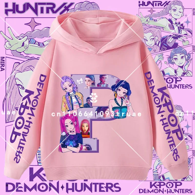 K-pop Demon Hunters girls' sportswear boys' casual shirt children's hooded shirt autumn-winter long-sleeve New model letter A-Z