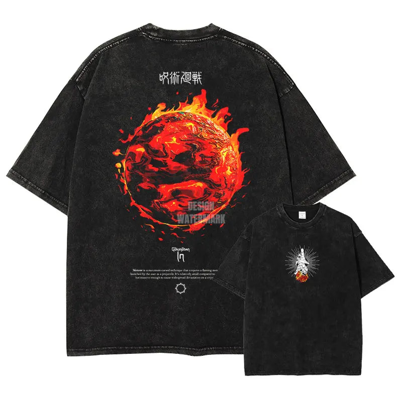 Choso T-shirts Gojo Unlimited Void Oversized Vintage Washed T Shirt Manga Short Sleeve Retro Manga Tops Tees Men 100% Cotton