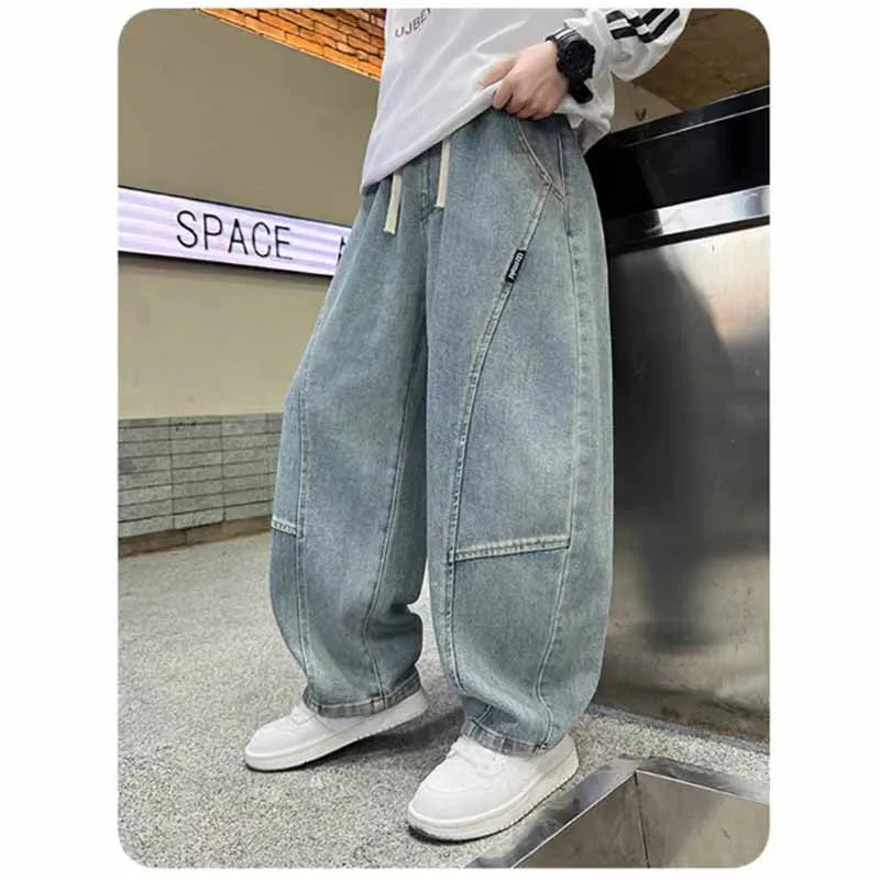 Boys Jeans Autumn Fashion Trousers Children Loose Casual Pants Spring New Solid Straight Trousers Children's Clothing 5-14 Years