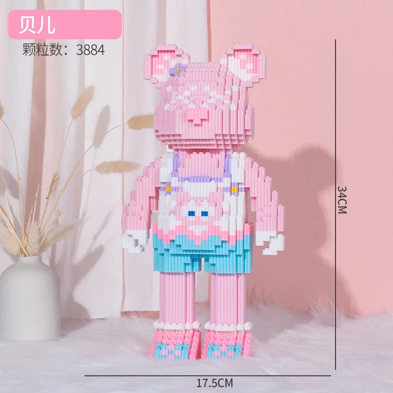 Dunhuang Bear Building Block Machine Love Bear Model Assembled Overalls Flower Bear Magic Bricks Toy For Kids Christmas Gift