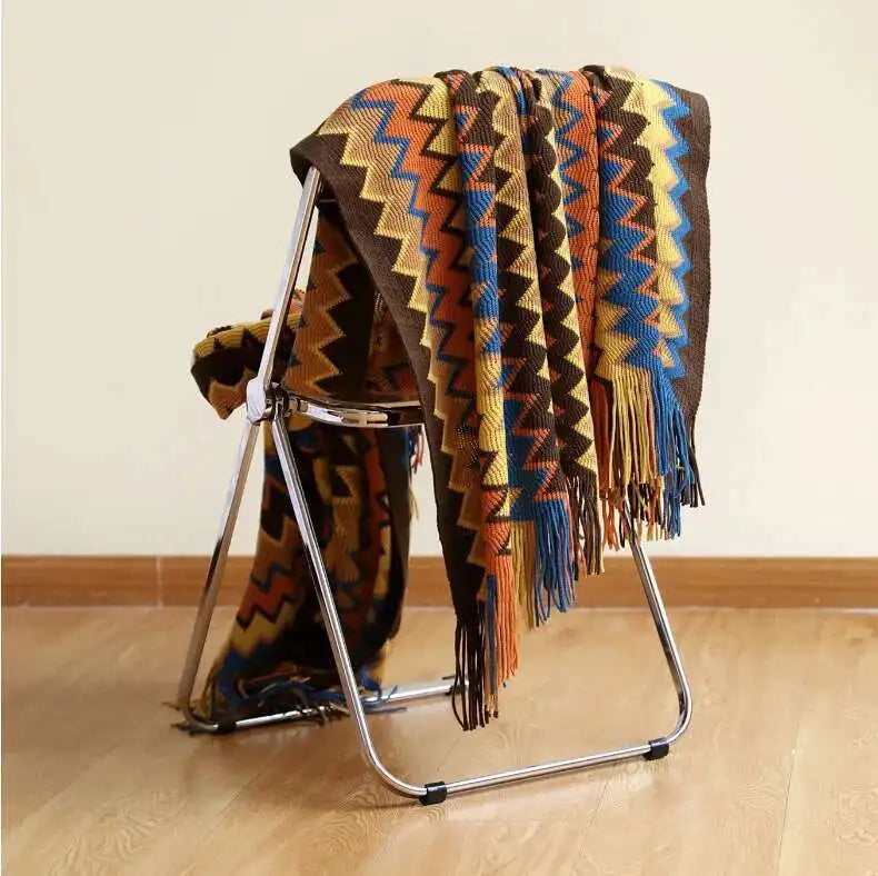 Blanket Tassel 100% Blanket with Acryl Summer Hand Bed Knitted Sofa Travel Breathable Chic Bohemian Soft Comfortable Blanket