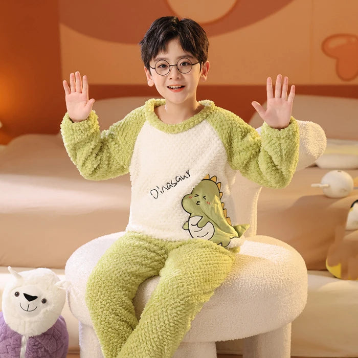 Kids Pajamas for Boys 3 4 5 6 7 8 9 10 11 12 14 16 Years Flannel Sleepwear Set Dinosaur Pyjamas Anmal Children Pijamas Clothing