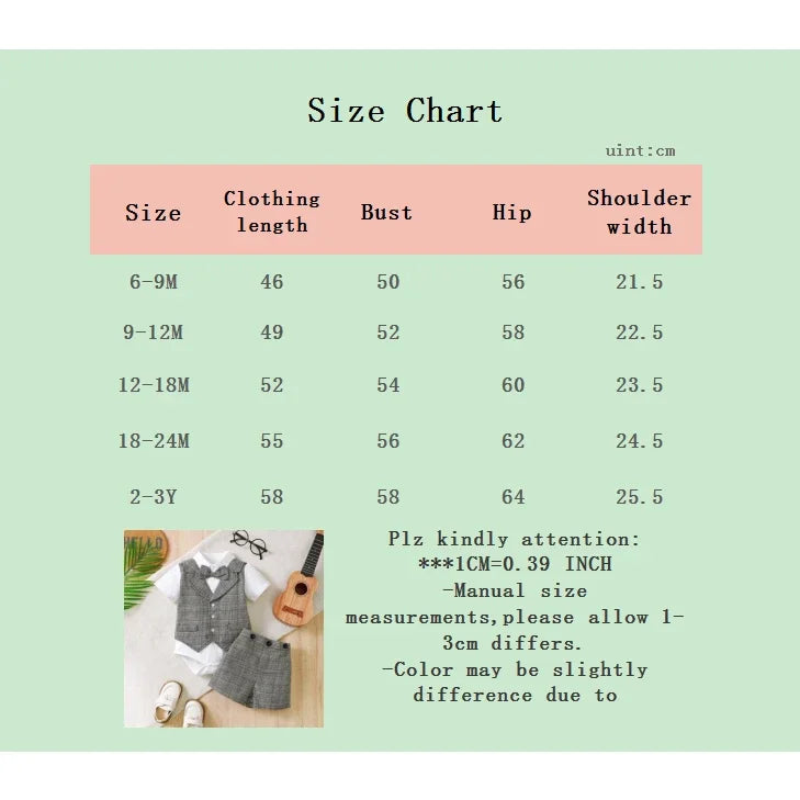 2025 Baby Boys' Gentleman Clothes Set Bow Tie Plaid Romper+Plaid Shorts 2PCS Summer Outfits Infant Birthday Party for 0-3Years