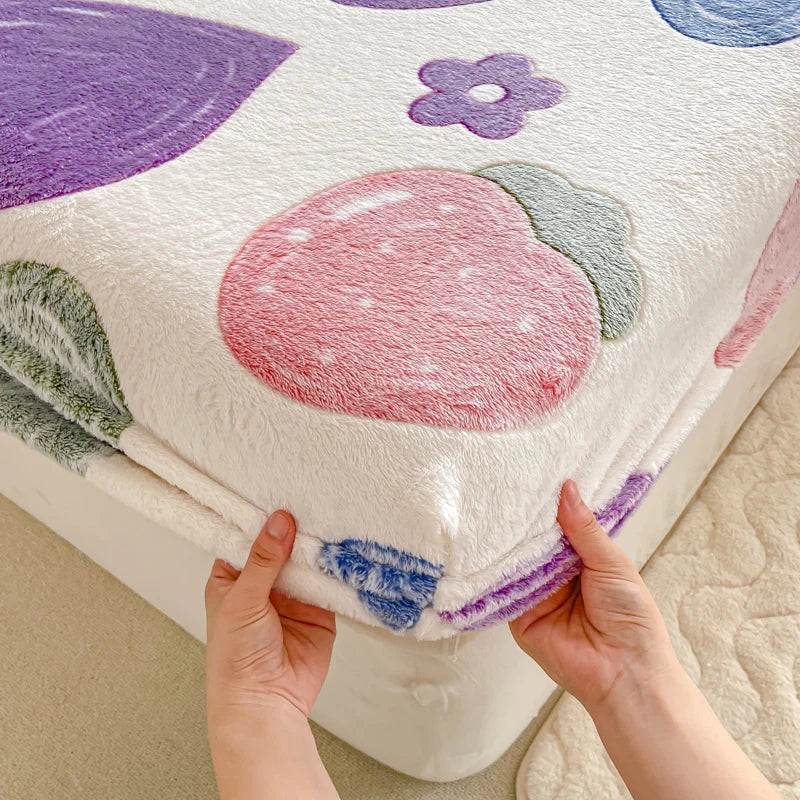 Bedspreads Milk Velvet Fitted Sheet Thick Flannel Warm Headboards All-Around Elastic Double Bed Sheets Bed Cover Mattress Cover