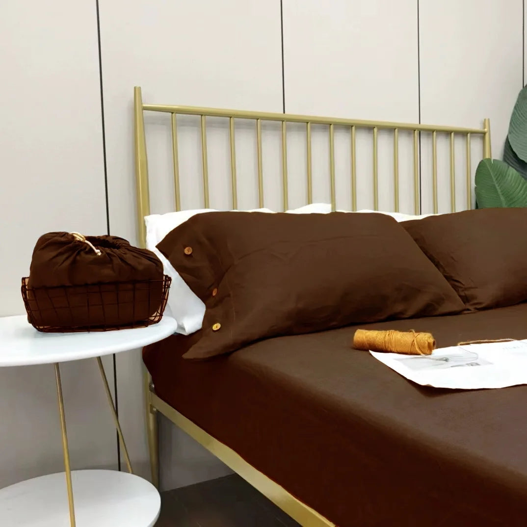 100% Linen Fitted Bed Sheet with Elastic Band Solid Color Anti-slip Adjustable Mattress Cover for Single Double King Queen Bed