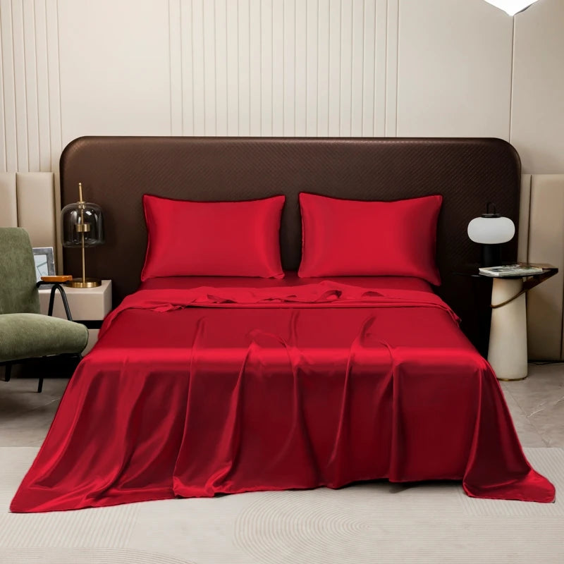 Pure Color Satin Feel Flat Bed Sheet Soft Skin-friendly High-end 4 Seasons Universal 230x230cm Sheet Bed Cover No Pillowcases