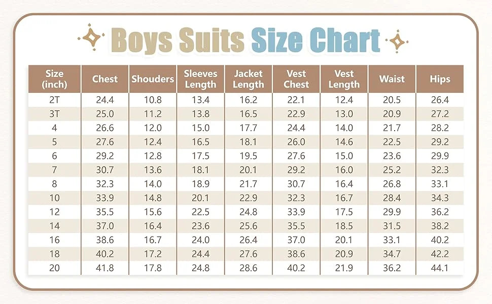 3 Piece Boys Tuxedo Suit 2025 Slim Fit Kids Tailcoat Suit Suits Set for Prom Wedding Concert Casual Suit Jacket Vest and Pants