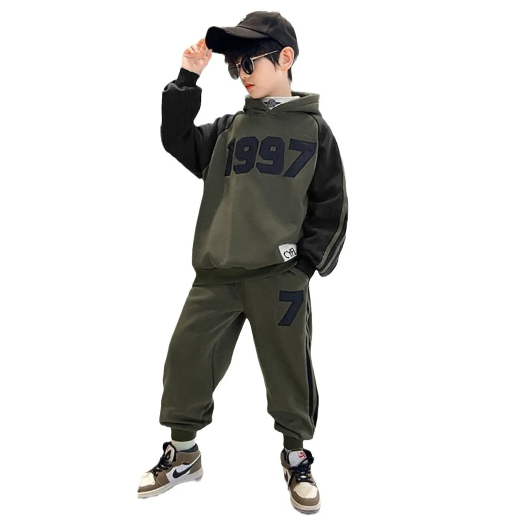 2025 winter autumn Boys Clothes Set cotton Velvet Sweatshirt hooded + Pants Tracksuits Kids Suit Children 4 8 9 10 11 12 14 Year