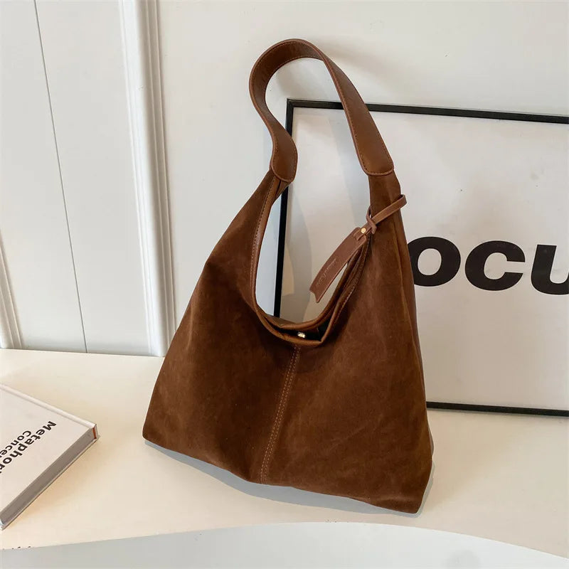 Women Suede Hobo Bag Vintage Shoulder Bag Autumn Winter Handbag Solid Color Large Capacity Shopping Bags Purse for Ladies Totes