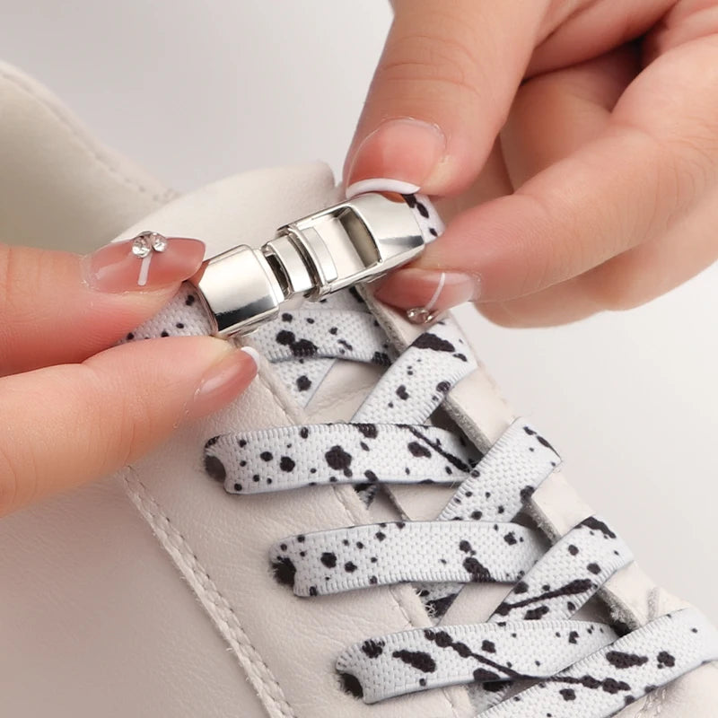 Splashing ink No tie Shoelaces Kids Adult Colorful Press Lock Sports Shoelace Without ties Flats 8MM Thick Tennis Elastic Laces