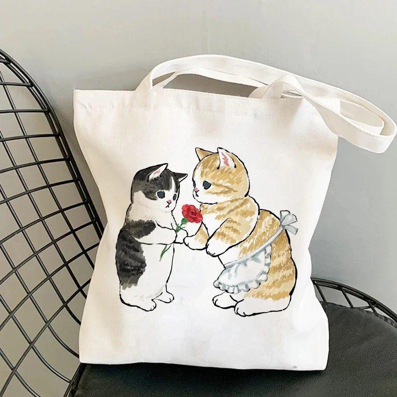 Tote Bag Shoulder Bags for Girls Fashion Canvas Bags Handbags Casual Girl Shopper Bag Kawaii Cats Cute Animal Bags Shopping Bag