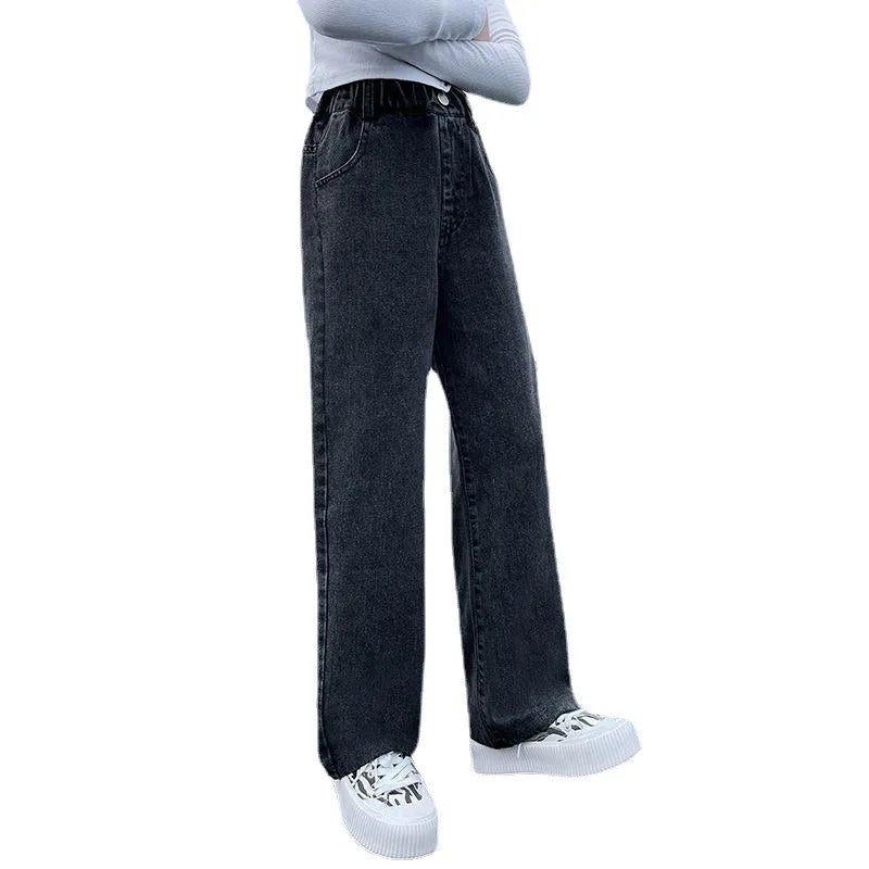 Teenage Girls Jeans 2025 Spring Autumn Casual Fashion Loose Blue Kids Leg Wide Pants School Children Trousers 6 8 10 12 Year