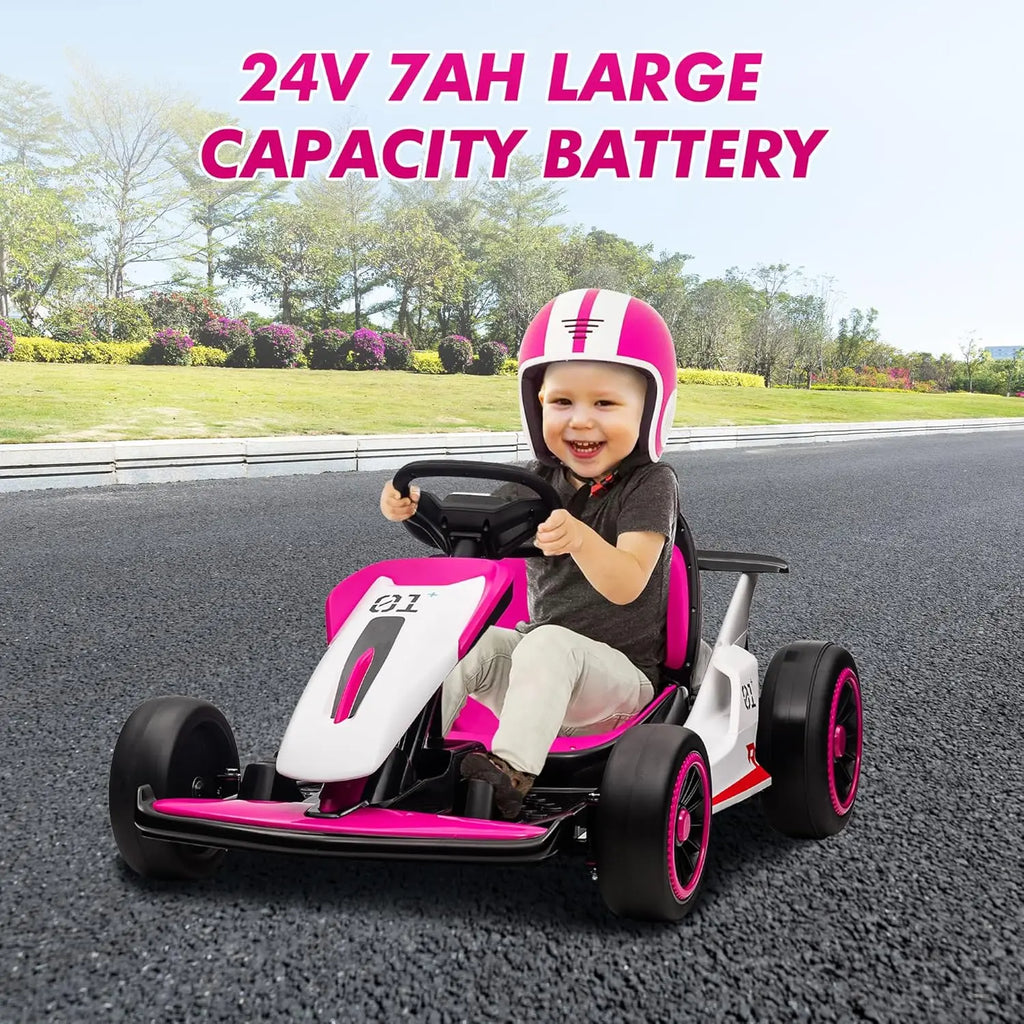 24V 7Ah Outdoor Ride On Toy Go Kart Electric Drift Kart Car 2 * 200W Motor 8.1 MPH, LED Lights, Toy Race Car for Kids 6-12 Years