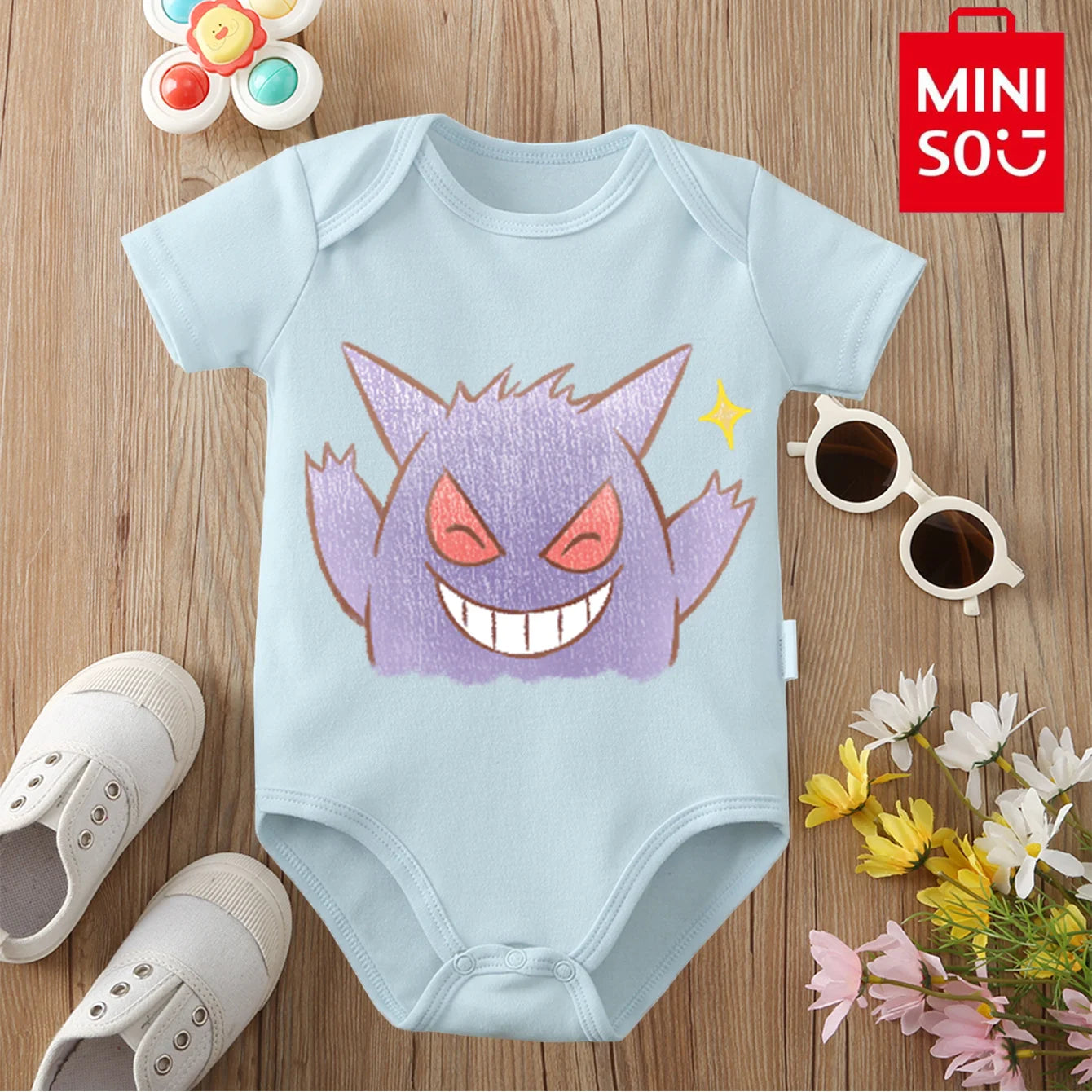 MINISO Pure Cotton Cute Pokemon Pikachu Print Bodysuit Baby Soft Cloths Gift for Baby Onesie Jumpsuit for 0 To 12 Months Newborn