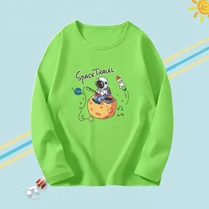3-14years Boys Funny Astronaut Rope print T-shirt Kids Tops Teens o-neck Long Sleeve Spring Autumn Cool Fashion Clothes