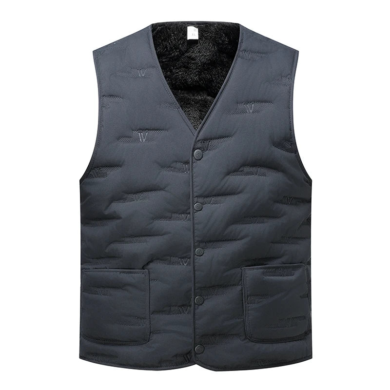Winter Men Fleece Lined Vest Jacket Windproof Wool Liner Warm V-neck Casual Sleeveless Coats Padded Thicken Outdoor Waistcoats