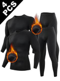 4 Pcs Autumn/Winter Men's Black Long sleeved thermal wear set Youth Fitness Running Base Sports Shirt Casual Stretch Pants