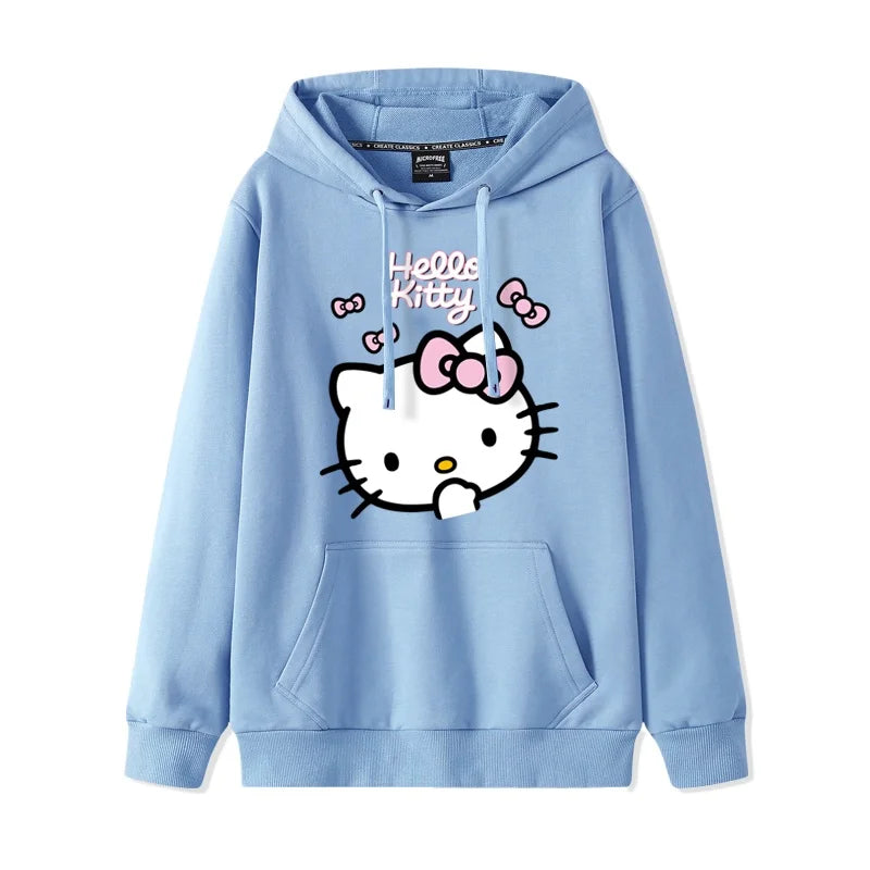 Casual Fashion Versatile Hoodie Girls' Campus Outfit TopsCartoon Print Cute Kitty Loose Hooded Girl's Friend Dress Couple Dress