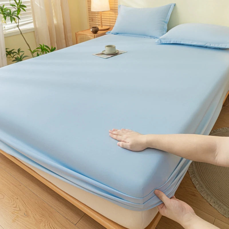 1pc Skin-friendly Bed Cover with Elastic Band Solid Color Brushed Bed Sheet Single/Queen/King Fitted Bedsheet(without pillowcase