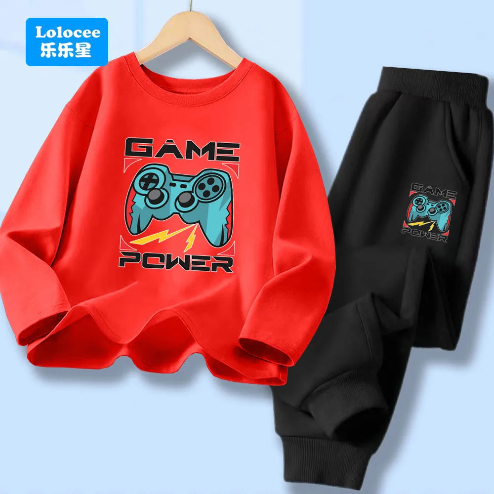 Kids Sport Outfit Teens Spring Autumn Long Sleeve T-shirt Top & Pants 2pcs Sets Boys' Gamepad Printed Tracksuit YXJ01