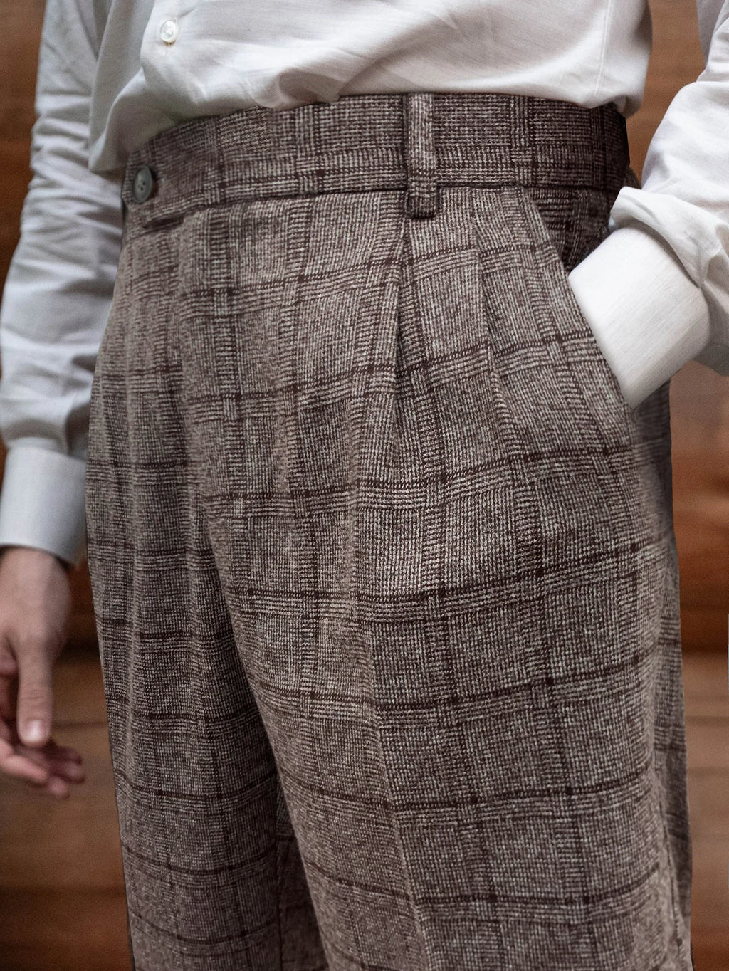 Men's Elegant Neapolitan Woolen Trousers Autumn Winter New Style Slim Fit High Waist Straight Leg Dress Pants with Checkered But