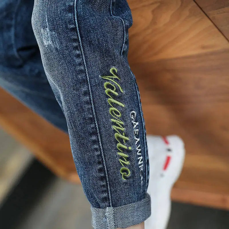 IENENS Child Boys  Jeans Teens Casual Trousers 2024 New Elastic Waist Pants 4-11 Years Fashion Slim Denim Pants