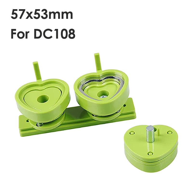 Pink/Green Button Badge Machine Mold Die DIY Round/Heart Pin Badge Making Punch Press Maker 57*53mm Badge Parts For DC108 Series