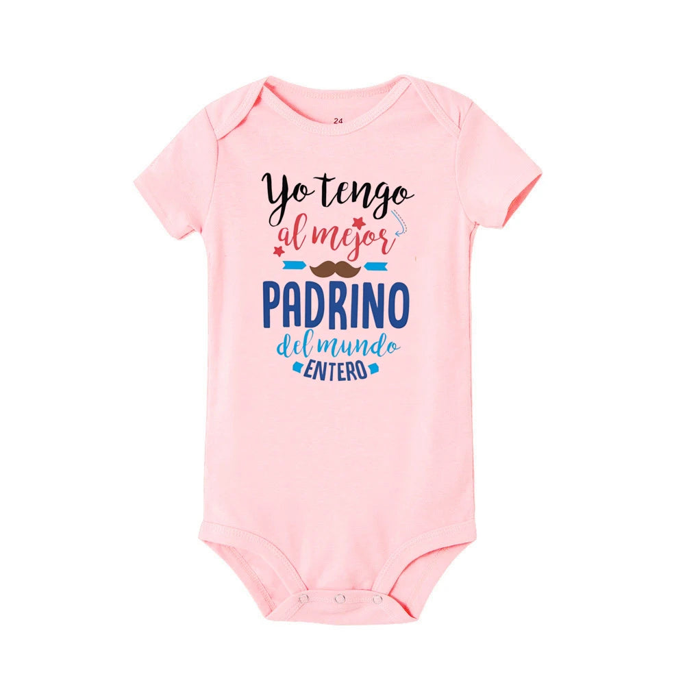 I Have The Best Godfather in The Entire World Spanish Print Baby Romper Funny Newborn Outfit Infant Short Sleeve Bodysuit Gift