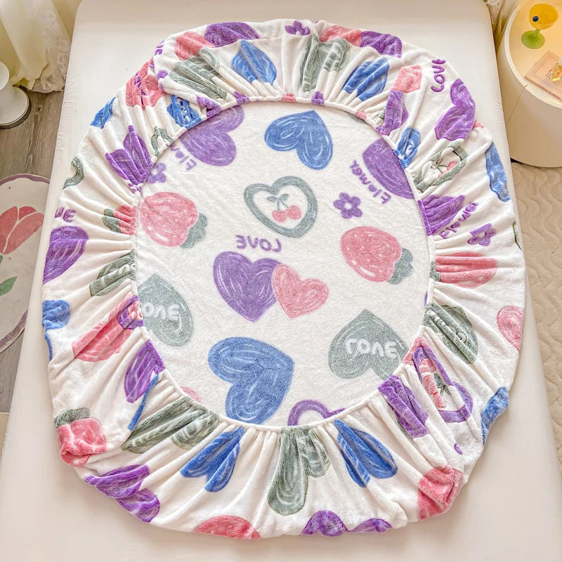 Bedspreads Milk Velvet Fitted Sheet Thick Flannel Warm Headboards All-Around Elastic Double Bed Sheets Bed Cover Mattress Cover