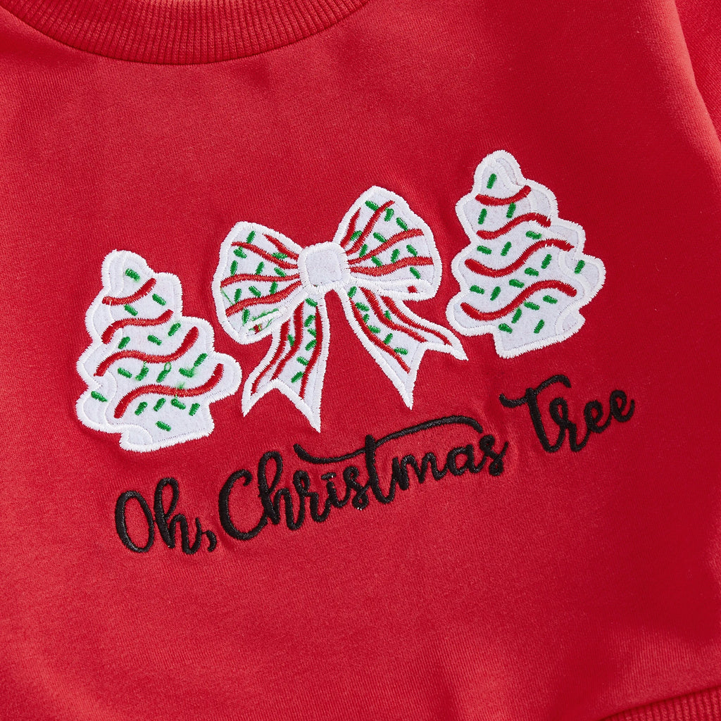 Lioraitiin Toddler Little Girl Christmas Outfit Bow Tree Applique Crewneck Sweatshirt and Flare Pants 2 Piece Winter Fall Set
